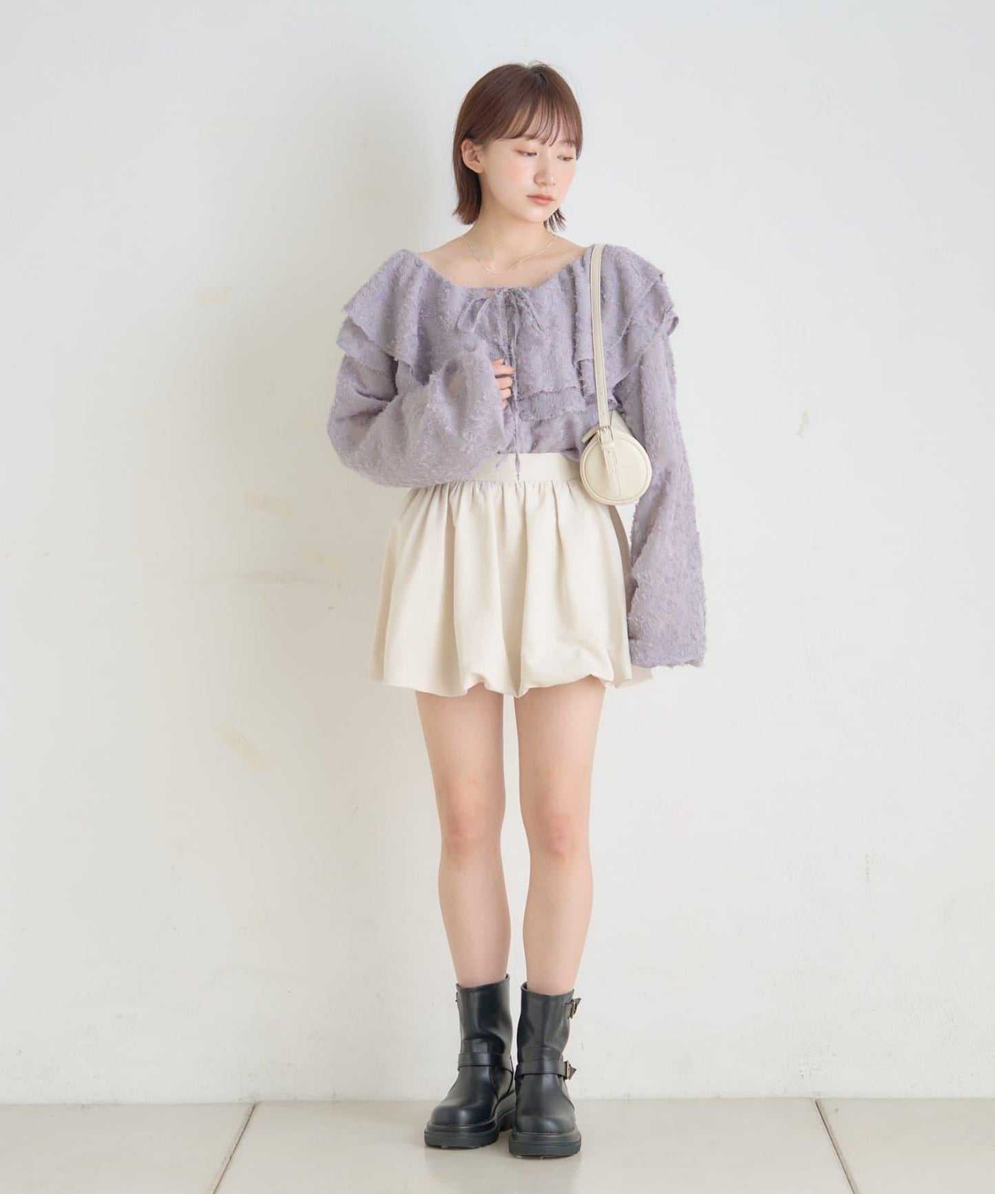 【mystic】[mline]荷葉邊褶皺雪紡襯衫