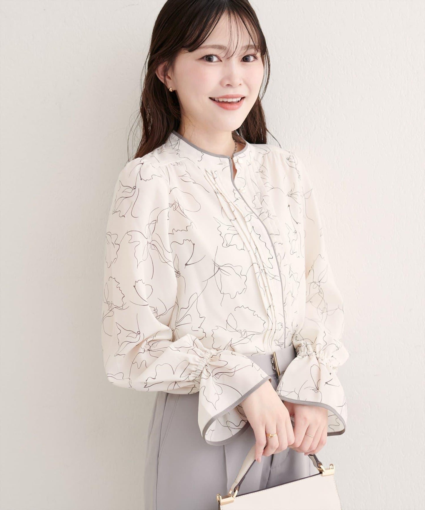 拼色滾邊褶皺女襯衫