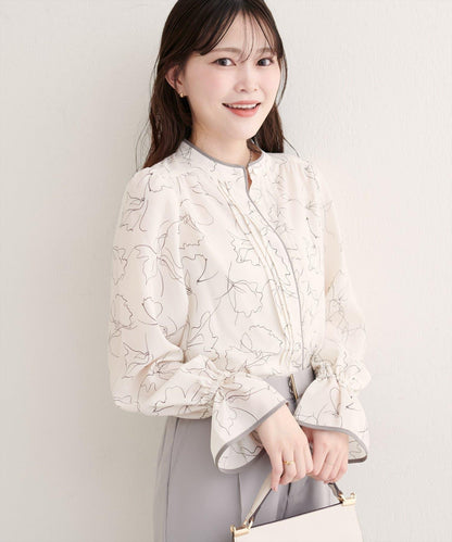 拼色滾邊褶皺女襯衫