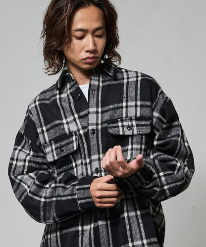 寬鬆版型加厚法蘭絨格子襯衫