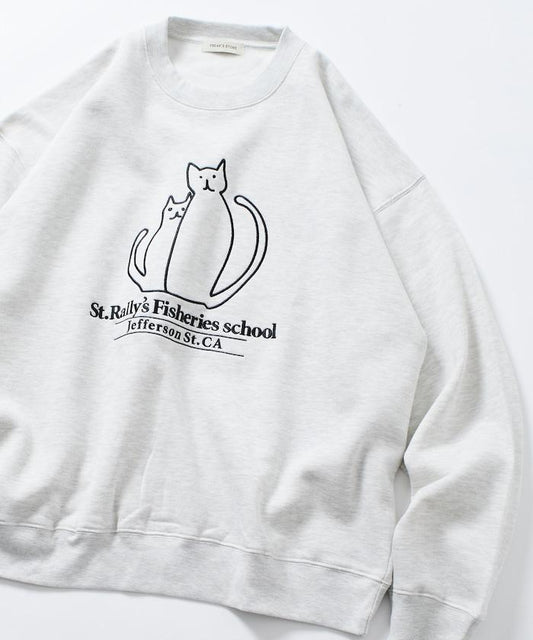 寬鬆版型 動物圖案刺繡 圓領衛衣