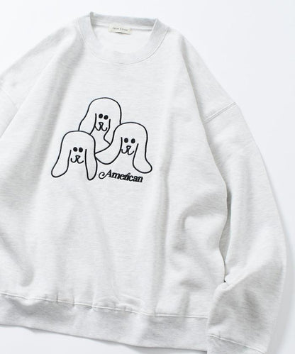 寬鬆版型 動物圖案刺繡 圓領衛衣