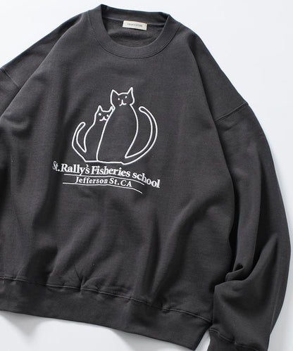 寬鬆版型 動物圖案刺繡 圓領衛衣