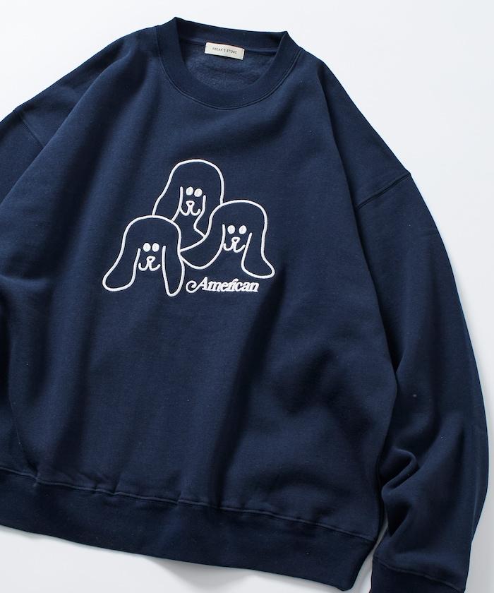 寬鬆版型 動物圖案刺繡 圓領衛衣