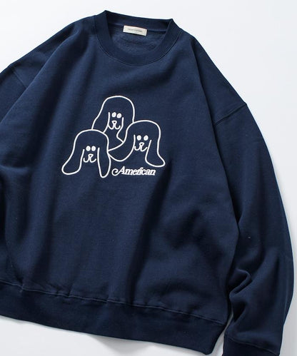 寬鬆版型 動物圖案刺繡 圓領衛衣