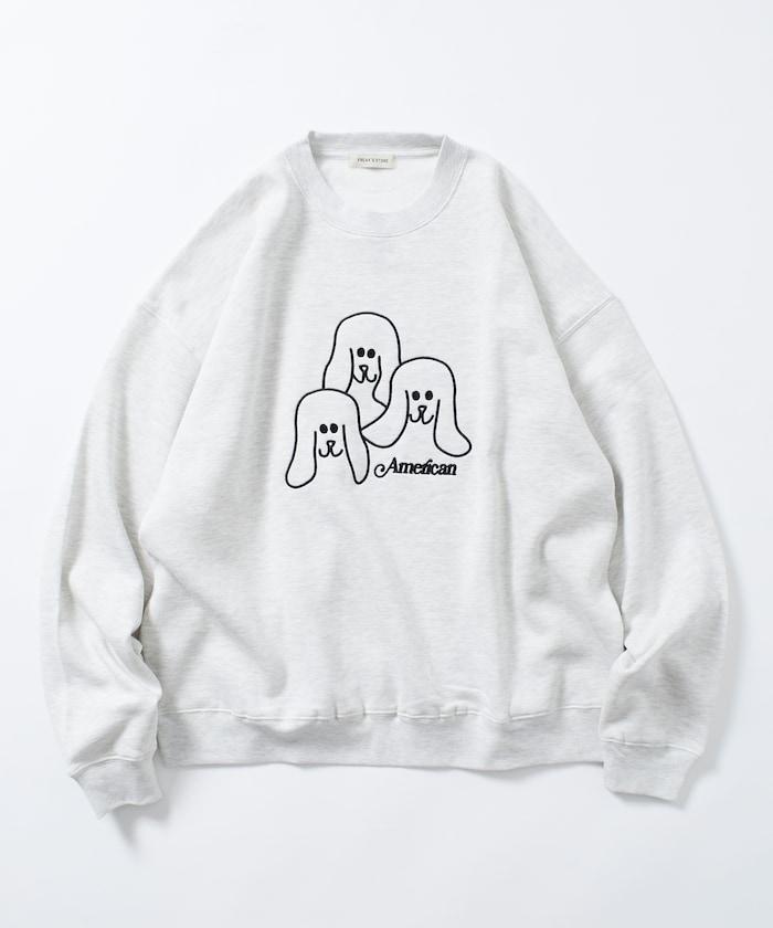 寬鬆版型 動物圖案刺繡 圓領衛衣