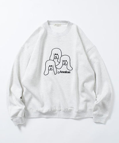 寬鬆版型 動物圖案刺繡 圓領衛衣