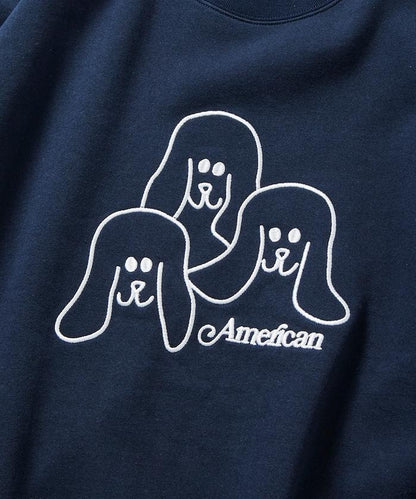 寬鬆版型 動物圖案刺繡 圓領衛衣