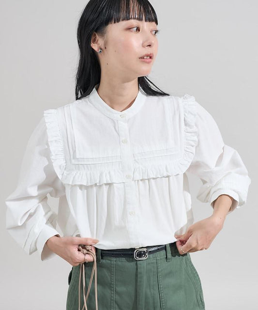 方領立體荷葉邊襯衫
