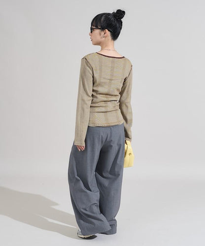 不規則羅紋條紋長袖T恤