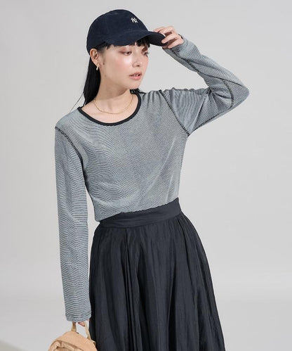 不規則羅紋條紋長袖T恤