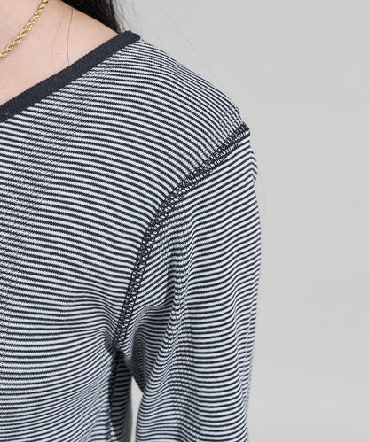 不規則羅紋條紋長袖T恤