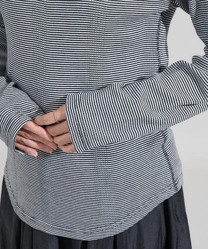 不規則羅紋條紋長袖T恤