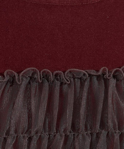 天鵝絨拼接網紗長袖T恤