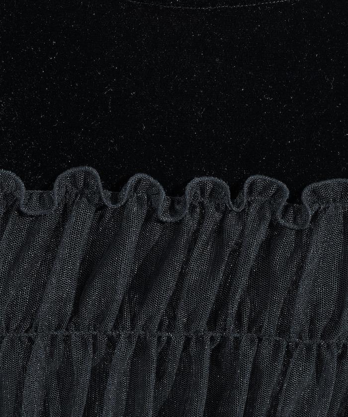 天鵝絨拼接網紗長袖T恤