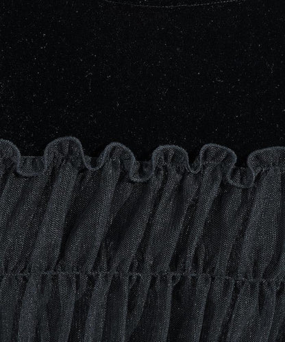 天鵝絨拼接網紗長袖T恤