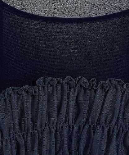 天鵝絨拼接網紗長袖T恤