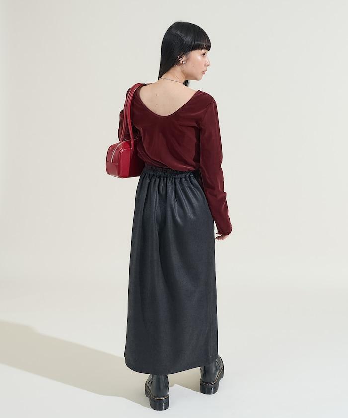 天鵝絨後背開口長袖T恤