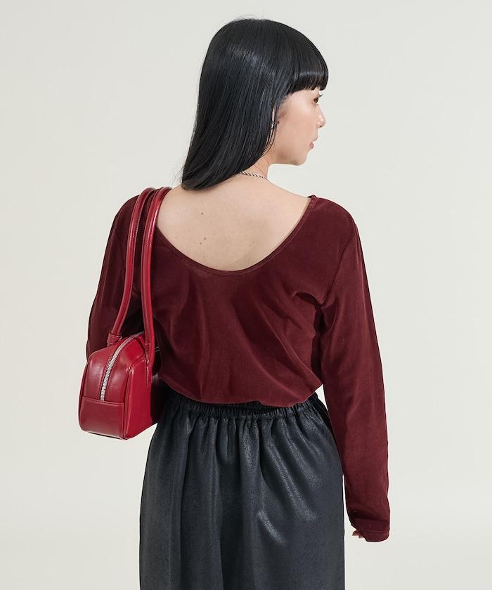 天鵝絨後背開口長袖T恤