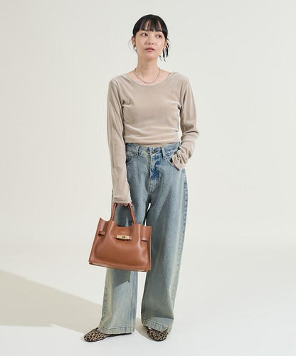 天鵝絨後背開口長袖T恤