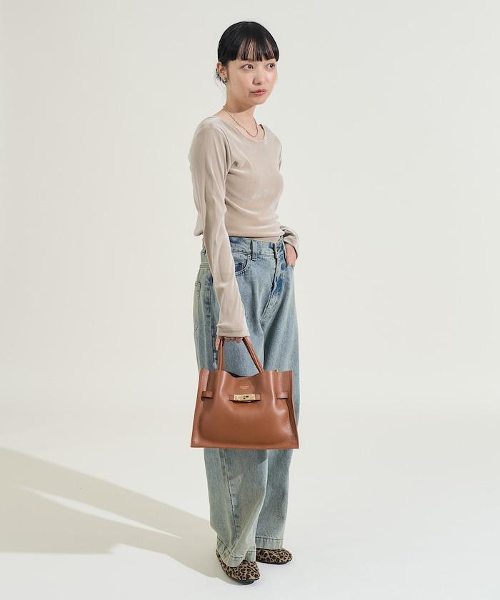 天鵝絨後背開口長袖T恤