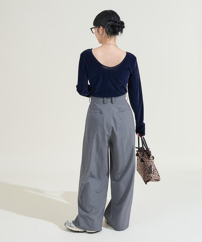 天鵝絨後背開口長袖T恤