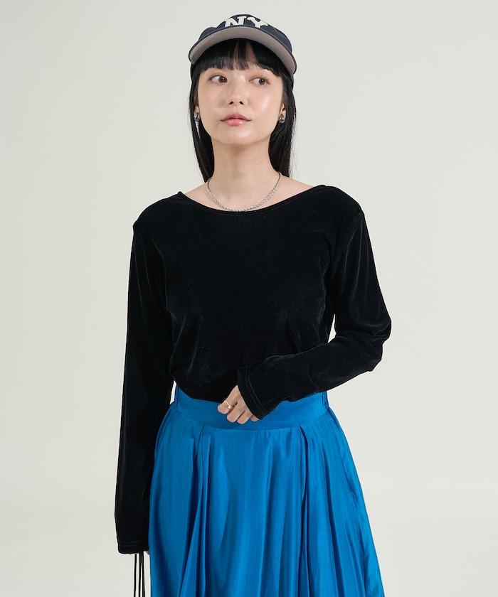 天鵝絨後背開口長袖T恤