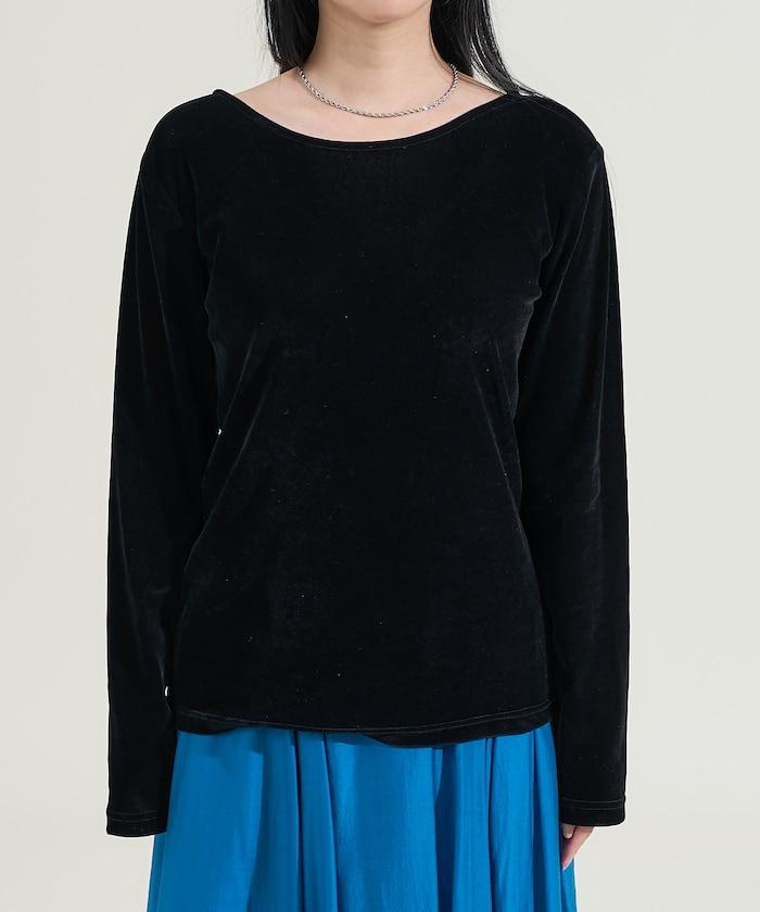 天鵝絨後背開口長袖T恤