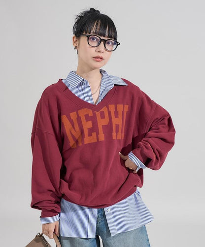 復古風V領字母印花衛衣