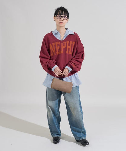 復古風V領字母印花衛衣