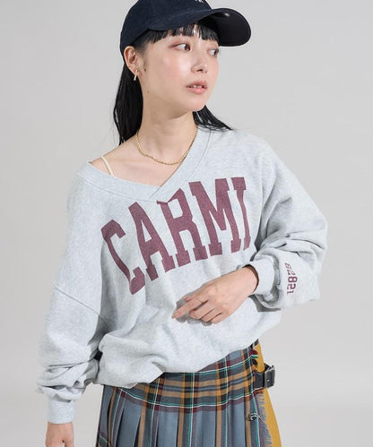 復古風V領字母印花衛衣