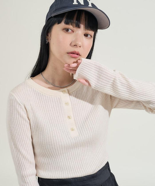 可水洗亨利領針織衫