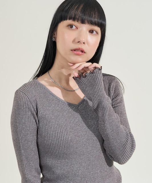 可水洗亮絲V領針織衫