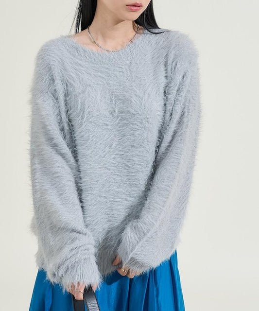 拼色長毛絨針織套頭衫