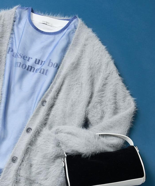 拼色長毛絨針織開衫