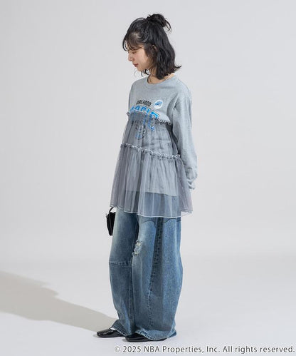 NBA網紗荷葉邊長袖T恤