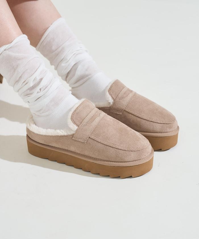 厚底仿皮草樂福鞋