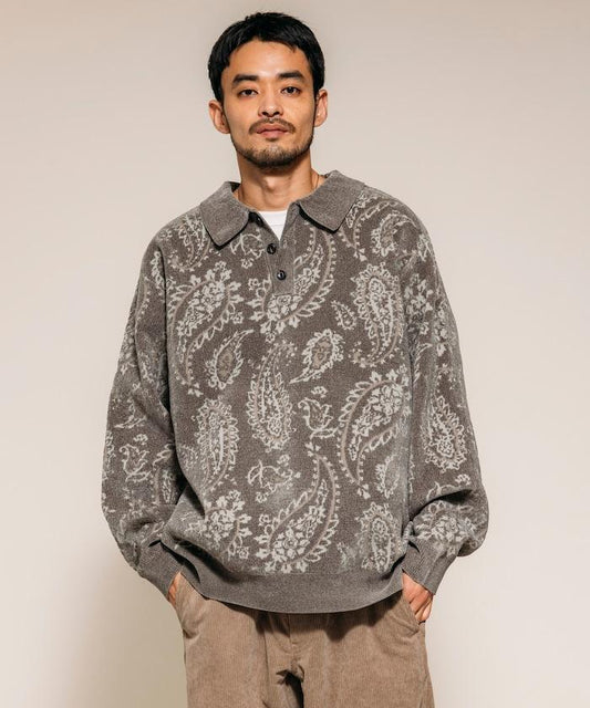 寬鬆版型佩斯利滿印毛圈紗針織POLO衫