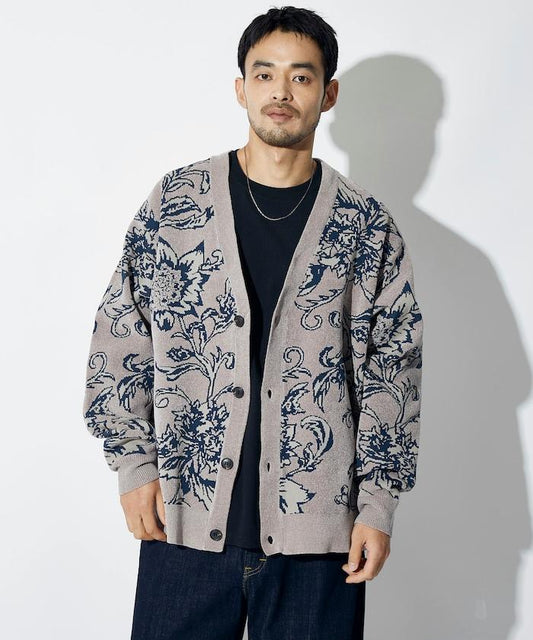 寬鬆版型 花卉全印花 毛圈紗線 針織開衫