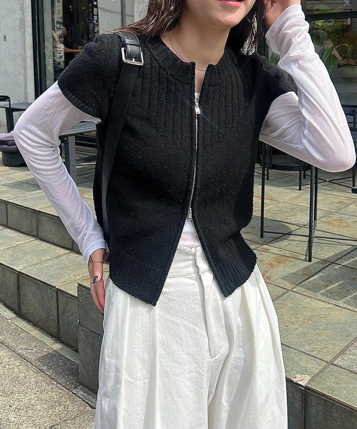 【CAPRICIEUX LE'MAGE】短袖拉鍊針織衫