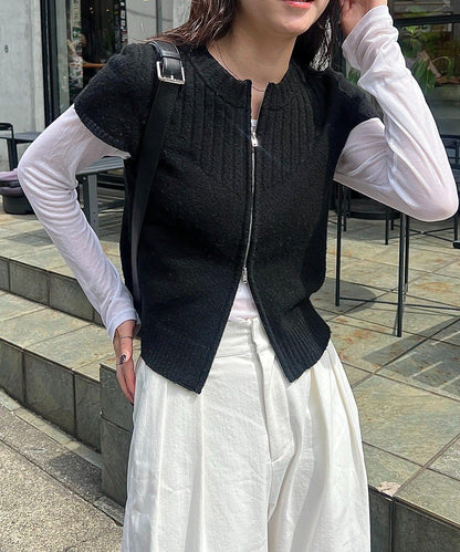 【CAPRICIEUX LE'MAGE】短袖拉鍊針織衫