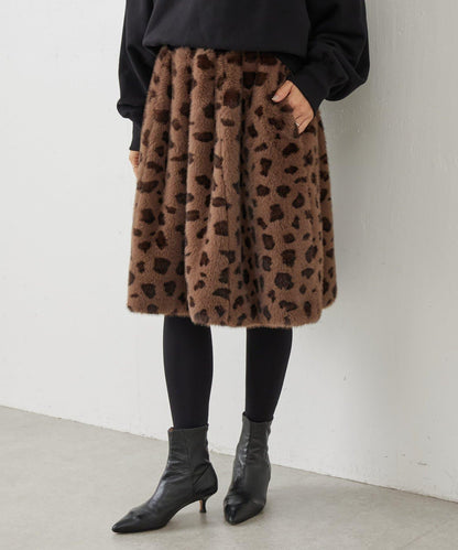 《15 quinze》豹紋仿毛皮裙