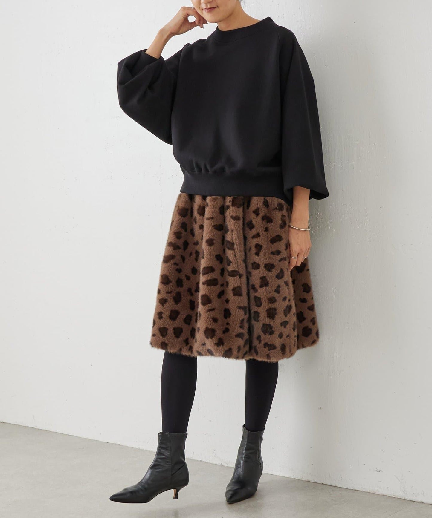 《15 quinze》豹紋仿毛皮裙