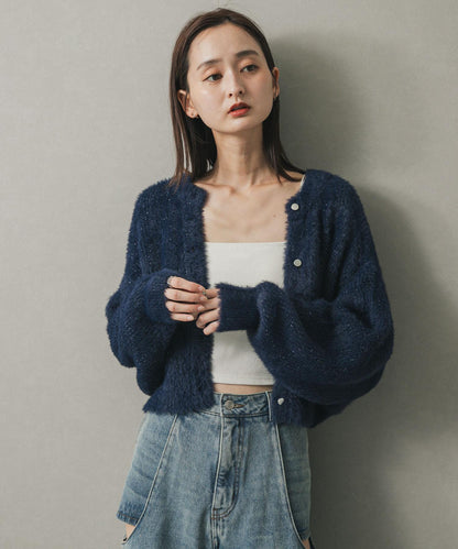 「部分色」亮片紗短款開衫