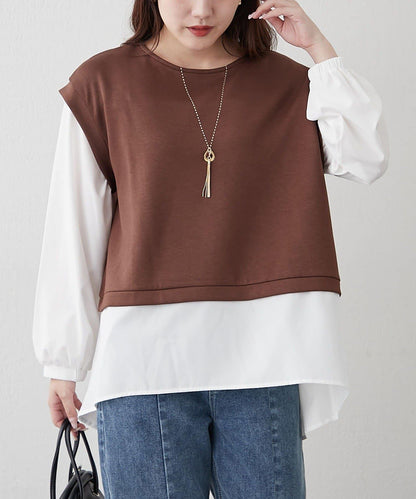 刺繡拼接套頭衫帶項鍊