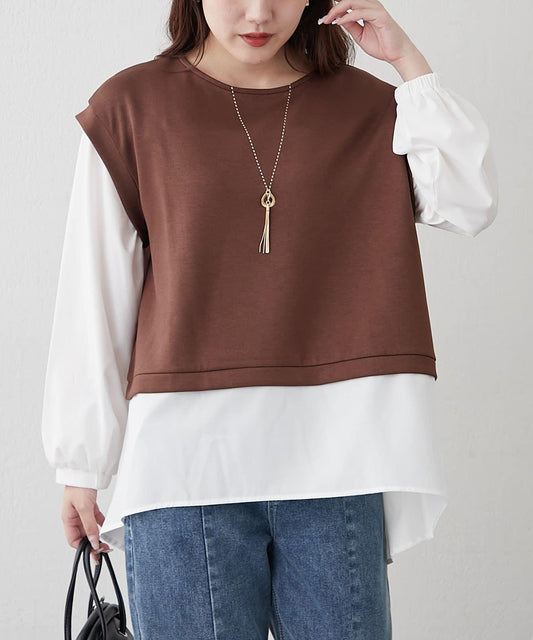 刺繡拼接套頭衫帶項鍊