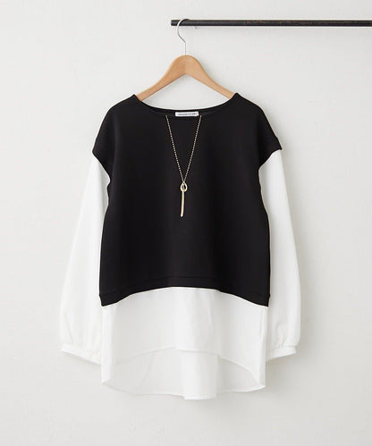 刺繡拼接套頭衫帶項鍊