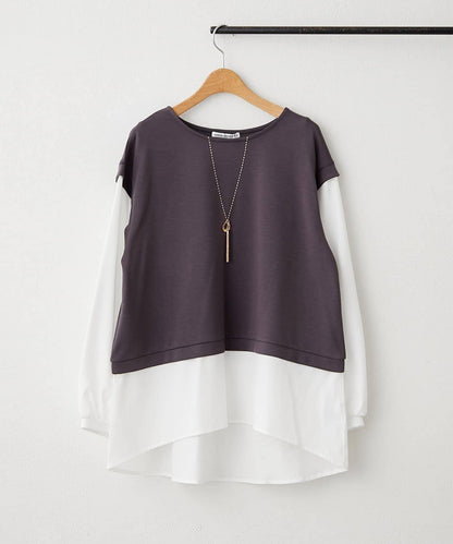 刺繡拼接套頭衫帶項鍊