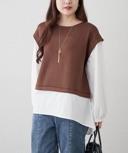 刺繡拼接套頭衫帶項鍊