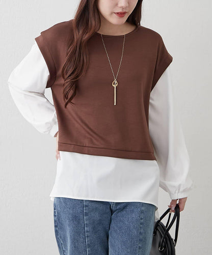 刺繡拼接套頭衫帶項鍊